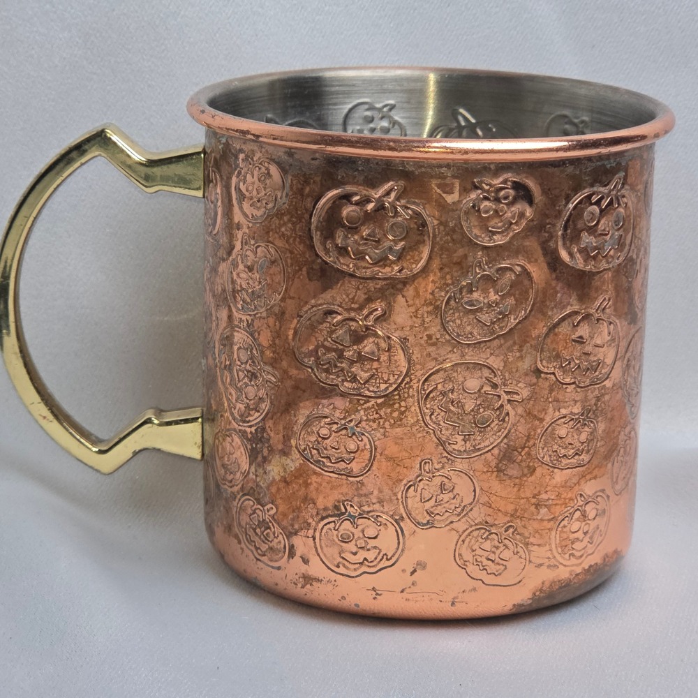 Pumpkin Jack O Lantern Embossed Copper Moscow Mule Mug Halloween Drinkware